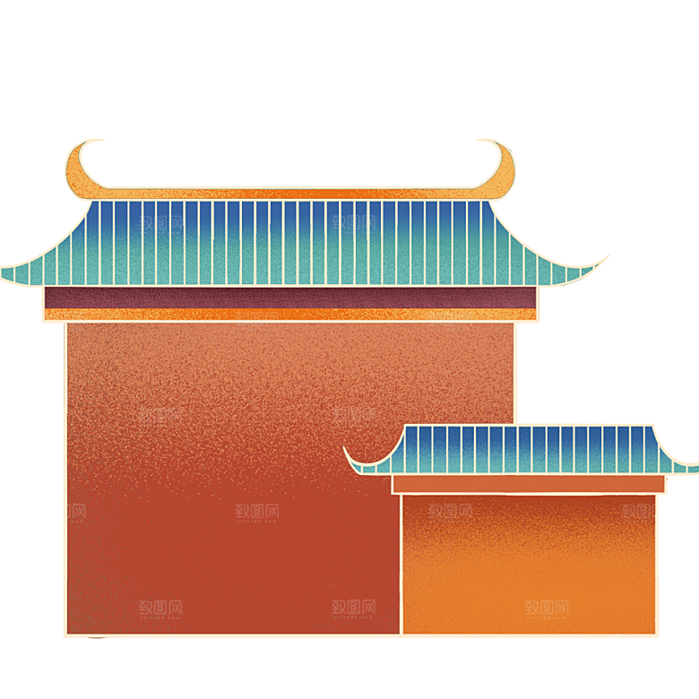 国潮风古建筑古楼古塔鼓楼复古中国风插画