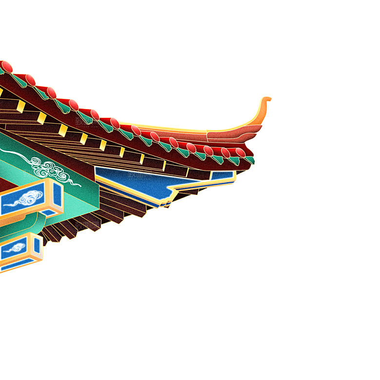 国潮风古建筑古楼古塔鼓楼复古中国风插画