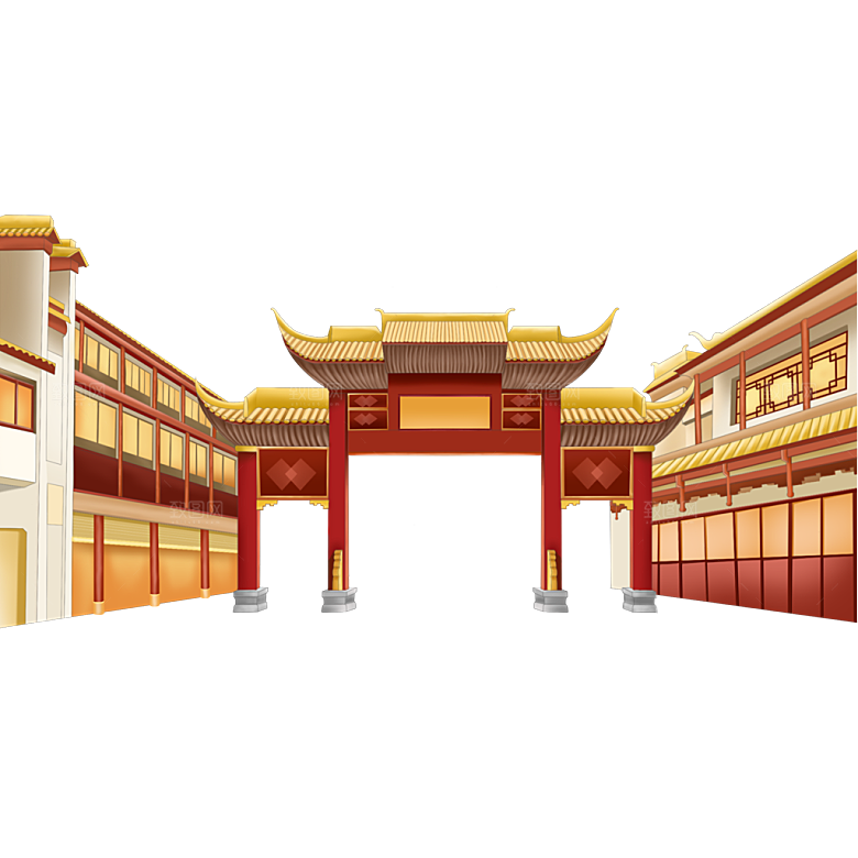 国潮风古建筑古楼古塔鼓楼复古中国风插画