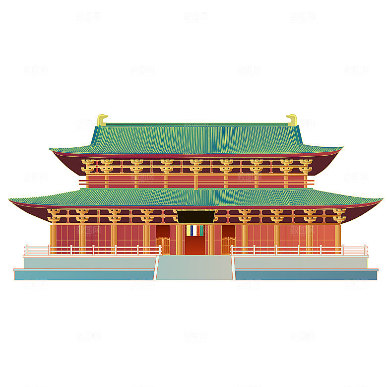 国潮风古建筑古楼古塔鼓楼复古中国风插画