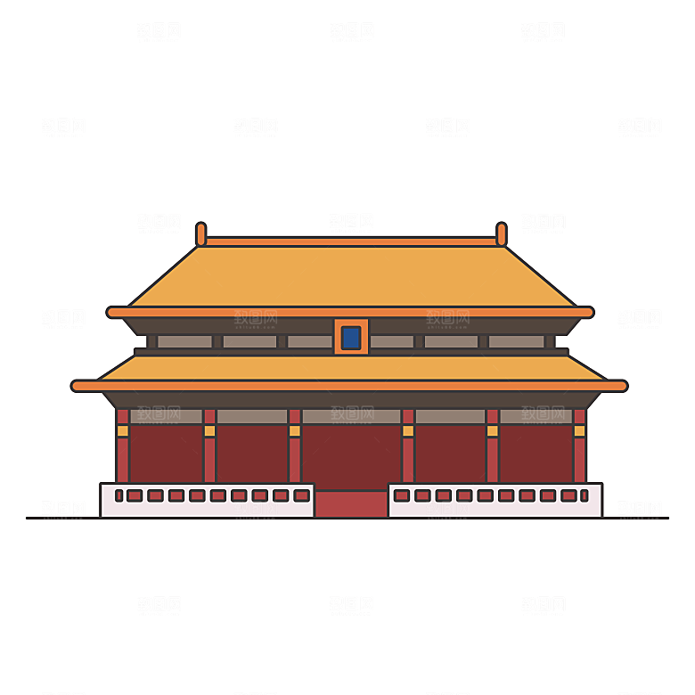 国潮风古建筑古楼古塔鼓楼复古中国风插画