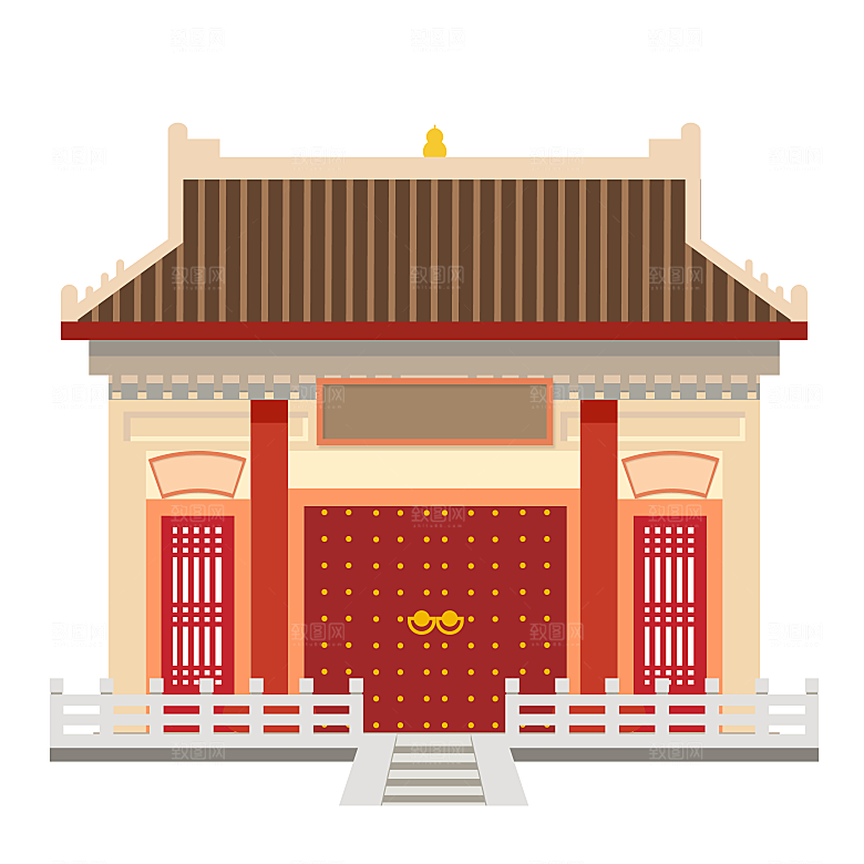 国潮风古建筑古楼古塔鼓楼复古中国风插画