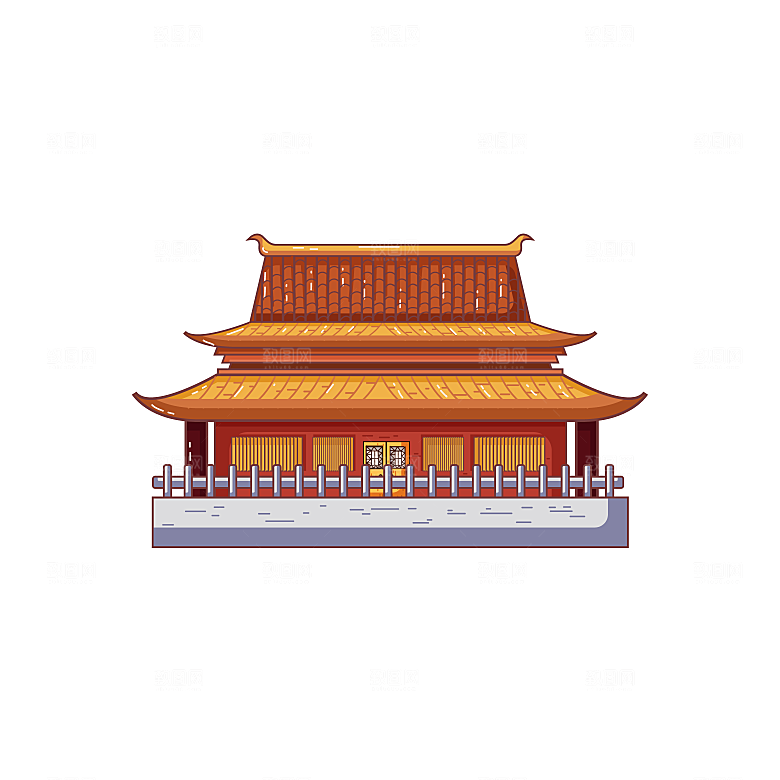 国潮风古建筑古楼古塔鼓楼复古中国风插画