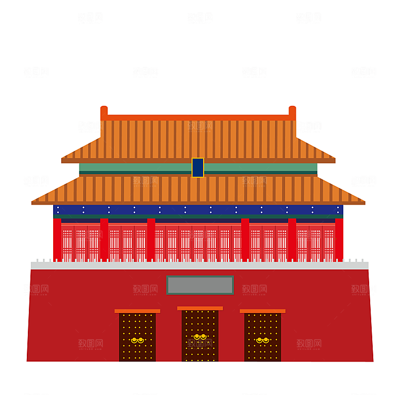 国潮风古建筑古楼古塔鼓楼复古中国风插画