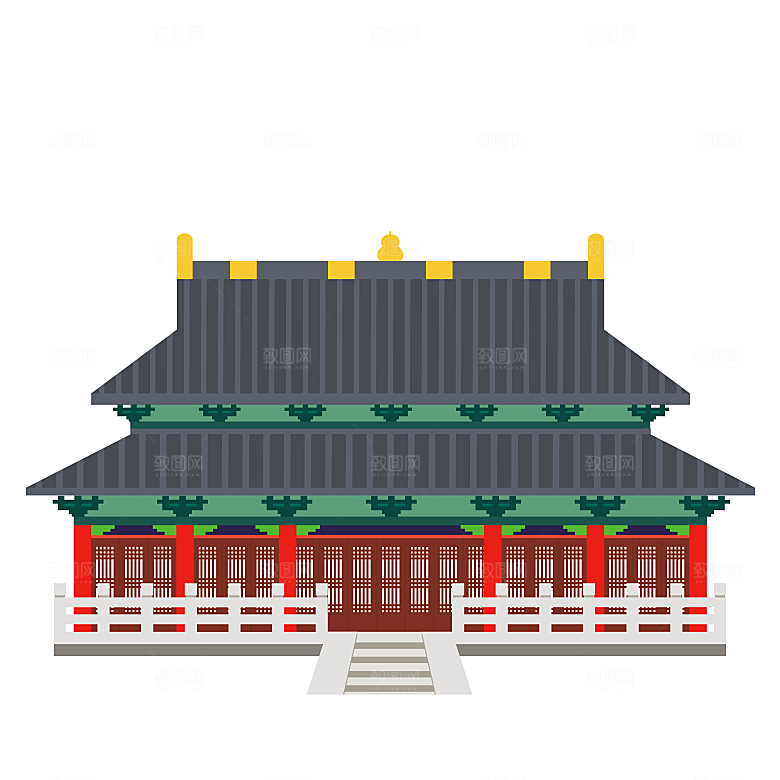 国潮风古建筑古楼古塔鼓楼复古中国风插画