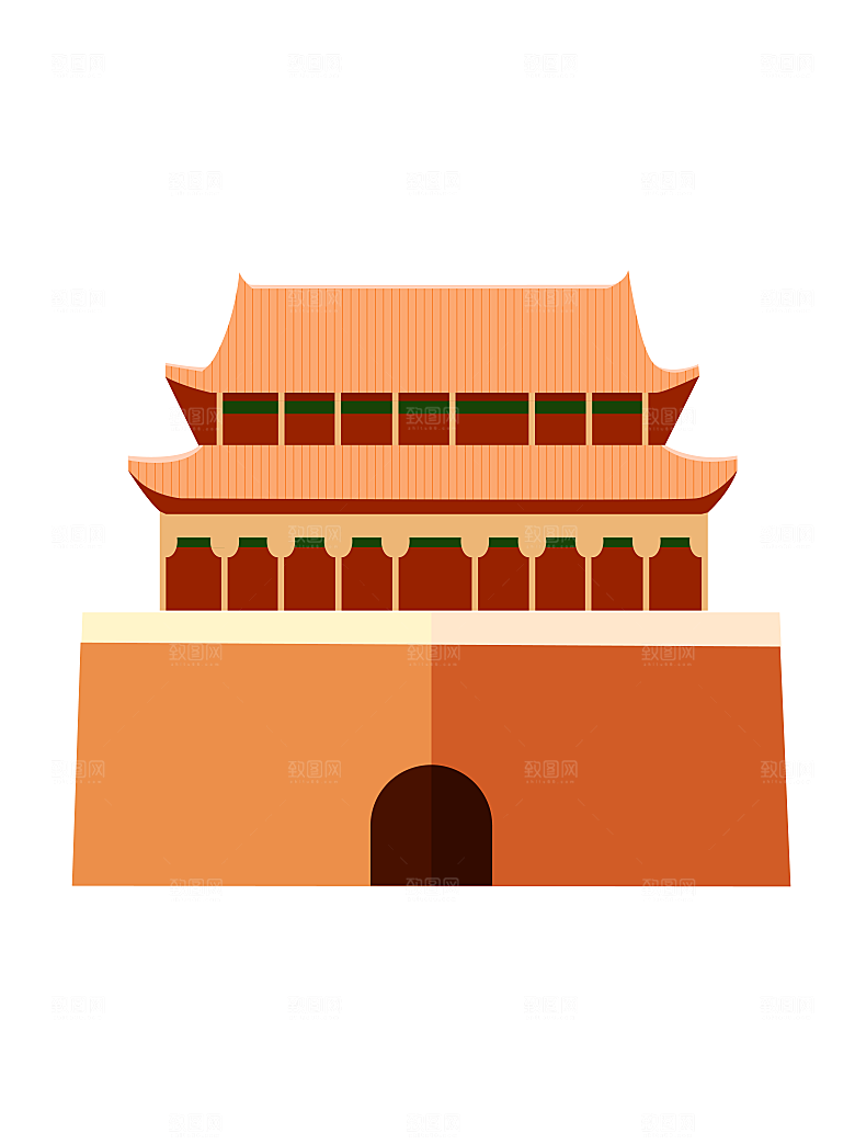 国潮风古建筑古楼古塔鼓楼复古中国风插画