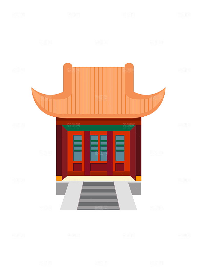 国潮风古建筑古楼古塔鼓楼复古中国风插画