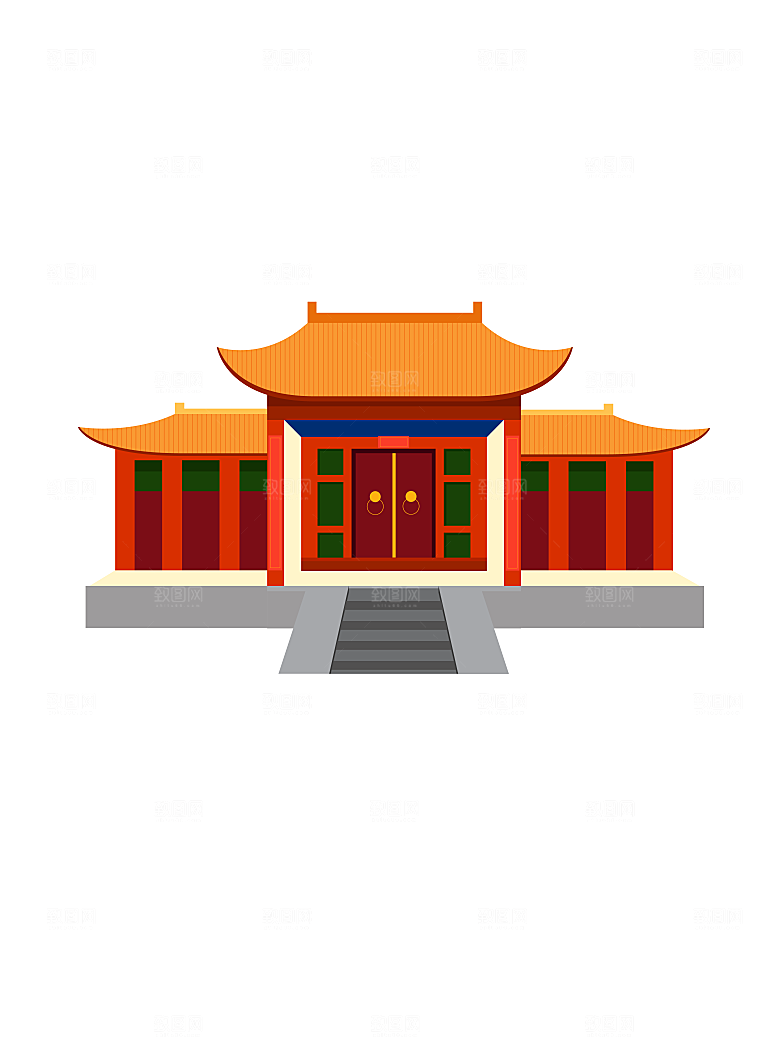 国潮风古建筑古楼古塔鼓楼复古中国风插画