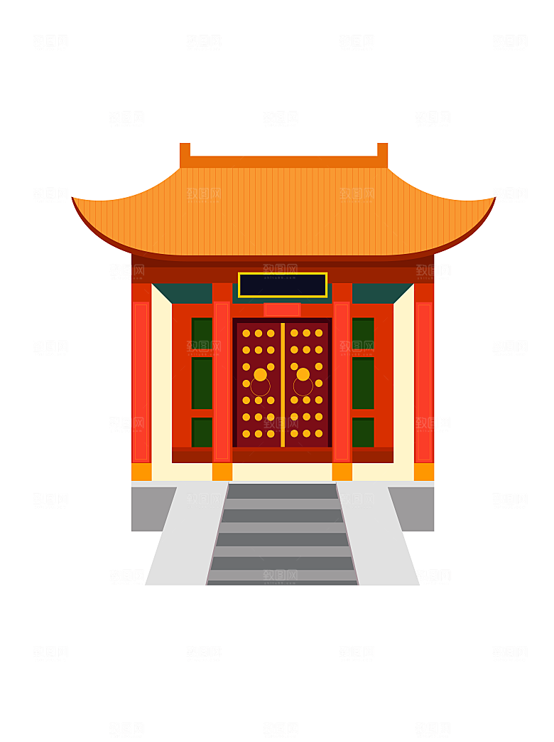 国潮风古建筑古楼古塔鼓楼复古中国风插画