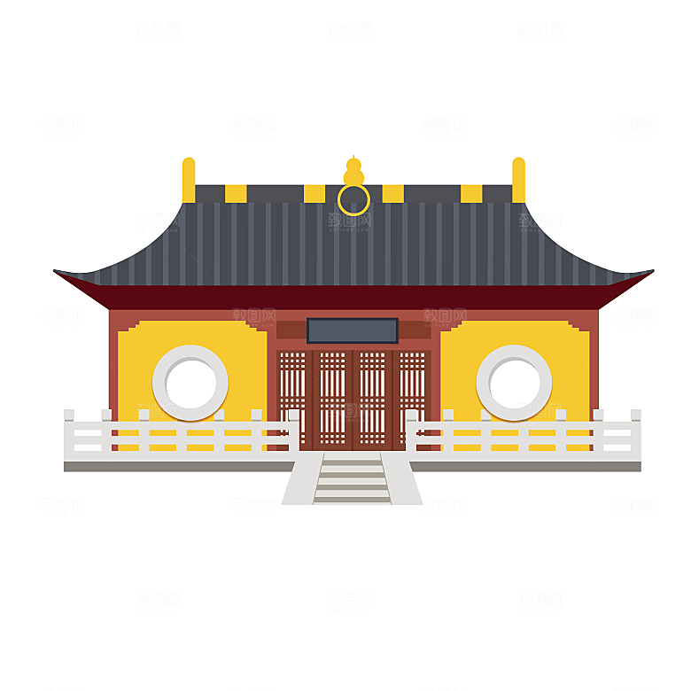 国潮风古建筑古楼古塔鼓楼复古中国风插画