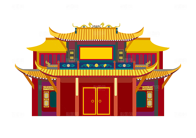 国潮风古建筑古楼古塔鼓楼复古中国风插画