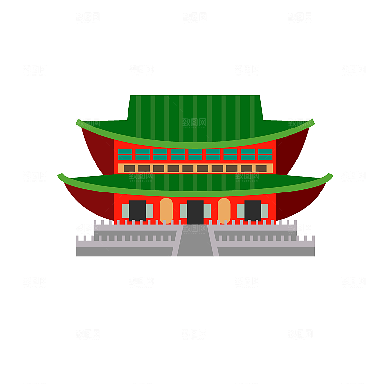 国潮风古建筑古楼古塔鼓楼复古中国风插画