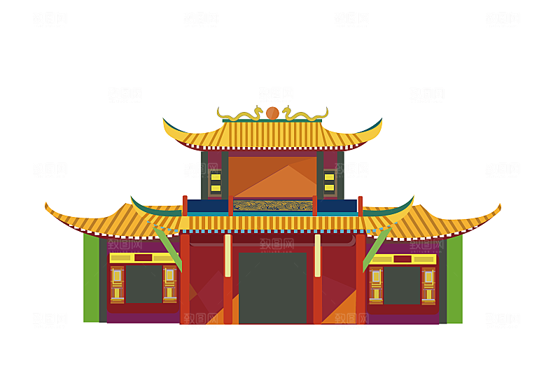 国潮风古建筑古楼古塔鼓楼复古中国风插画