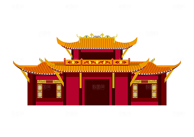 国潮风古建筑古楼古塔鼓楼复古中国风插画