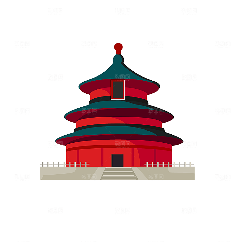 国潮风古建筑古楼古塔鼓楼复古中国风插画