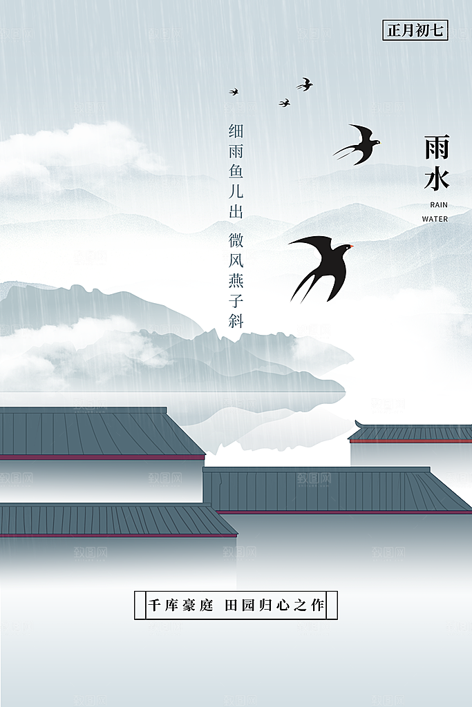 二十四节气雨水海报展板