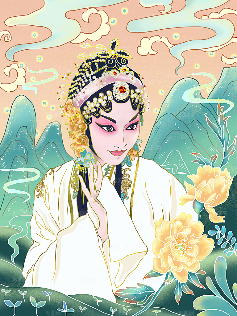 中国风国潮国粹戏曲人物脸谱插画