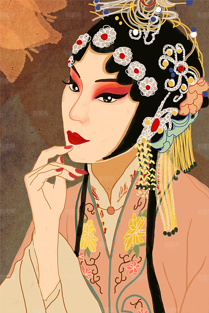 中国风国潮国粹戏曲人物脸谱插画