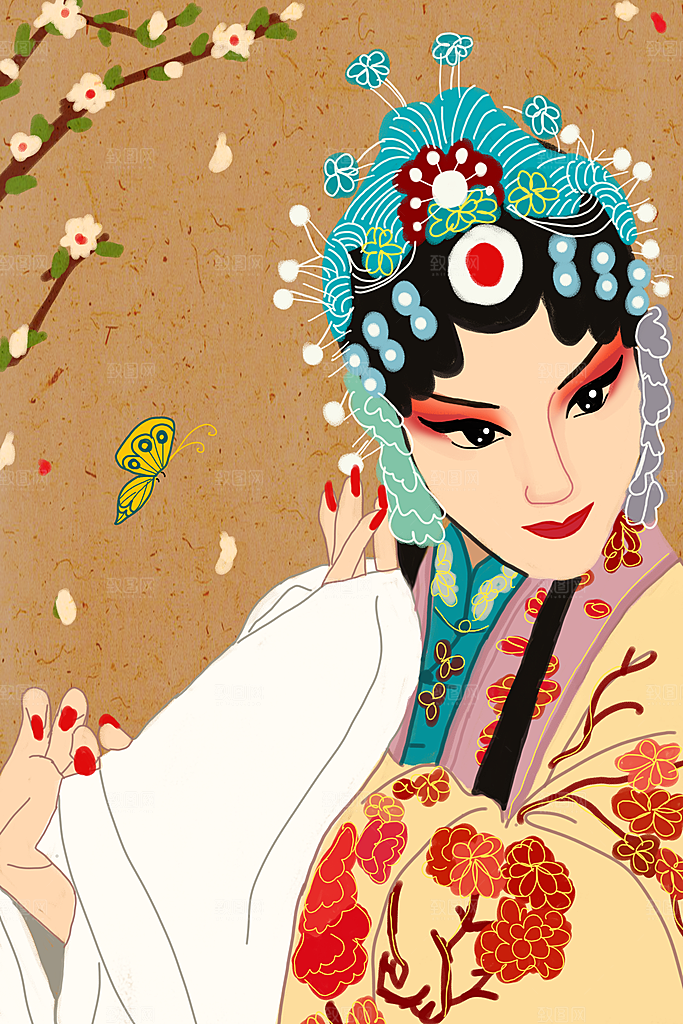 中国风国潮国粹戏曲人物脸谱插画