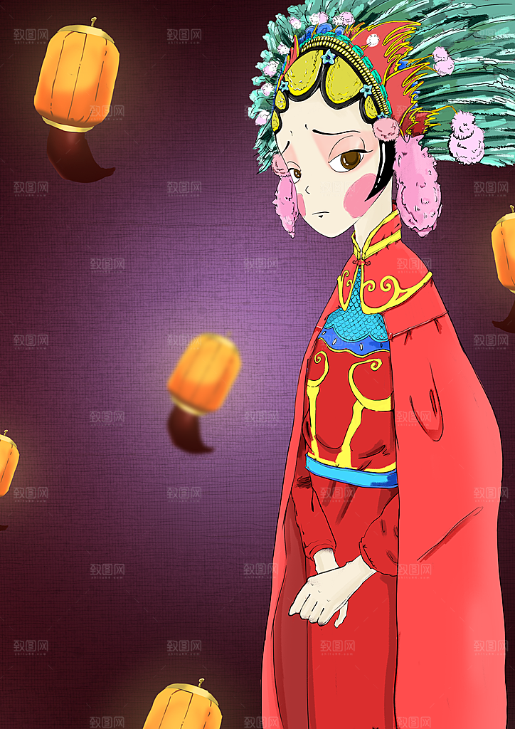 中国风国潮国粹戏曲人物脸谱插画
