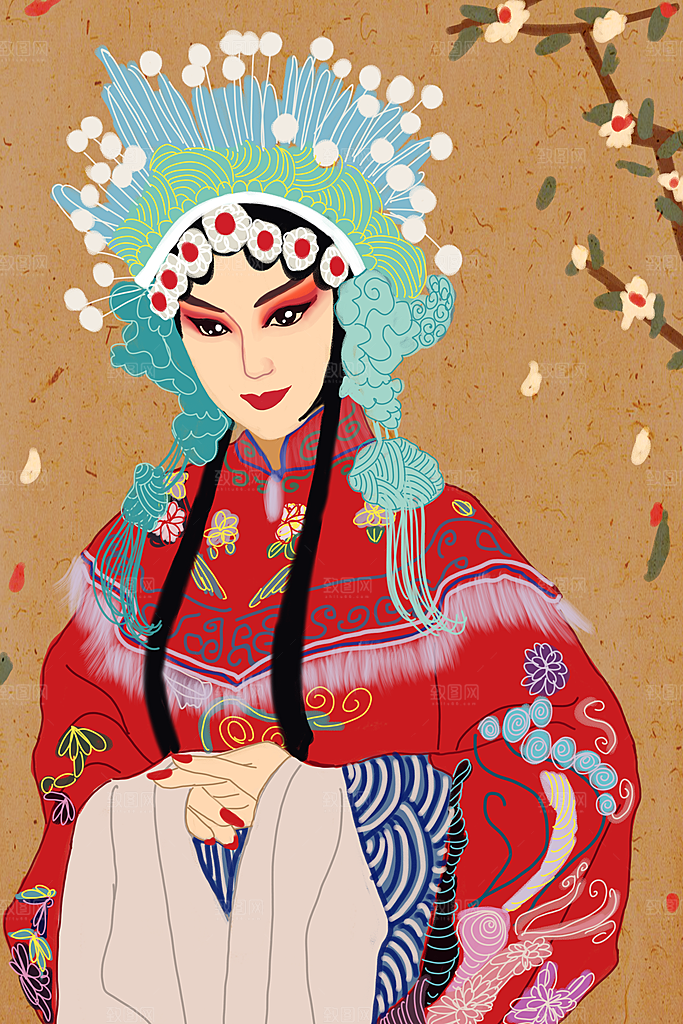 中国风国潮国粹戏曲人物脸谱插画