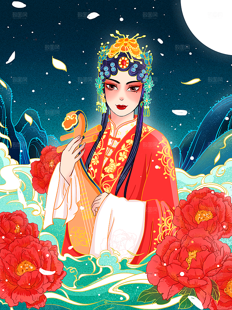 中国风国潮国粹戏曲人物脸谱插画