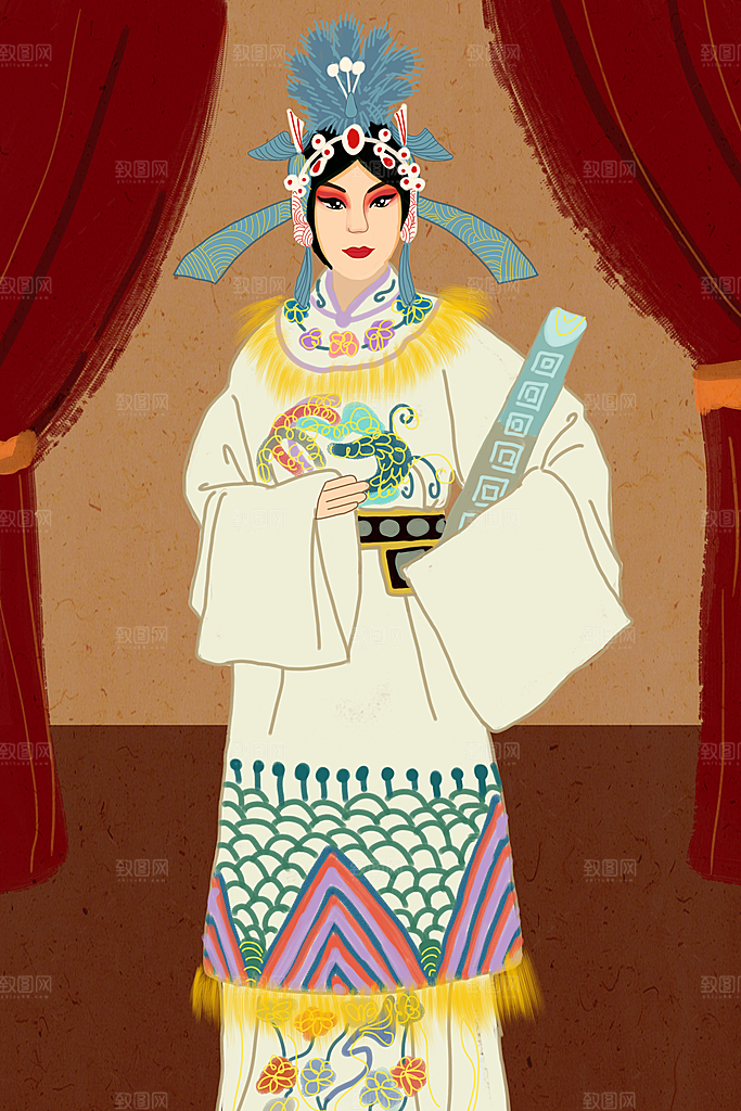 中国风国潮国粹戏曲人物脸谱插画