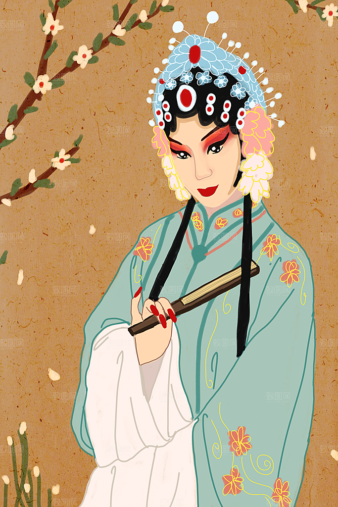中国风国潮国粹戏曲人物脸谱插画