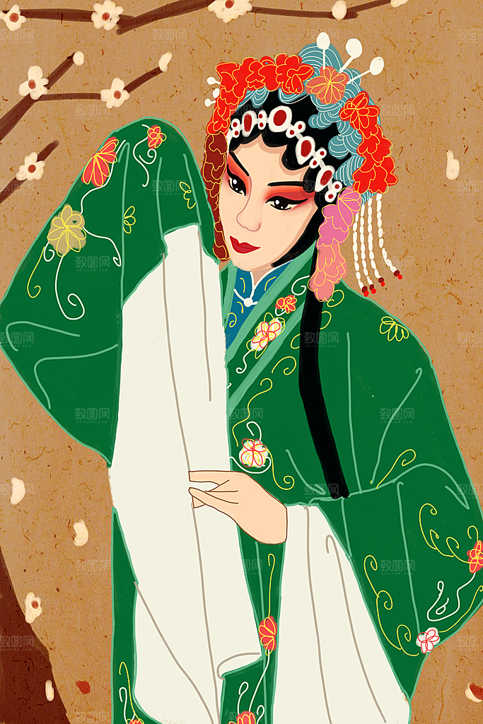 中国风国潮国粹戏曲人物脸谱插画