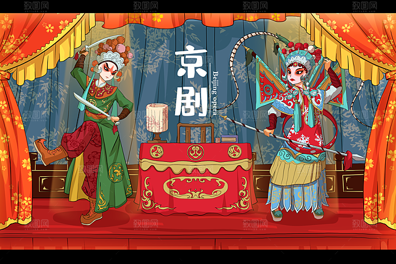 中国风国潮国粹戏曲人物脸谱插画