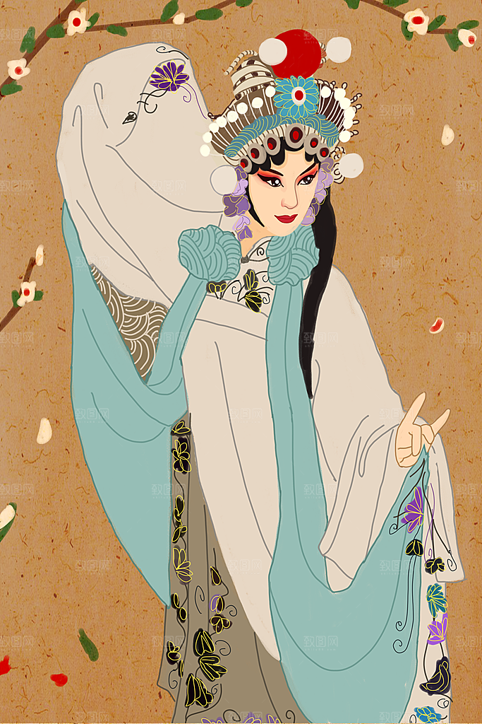 中国风国潮国粹戏曲人物脸谱插画