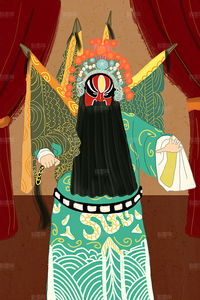 中国风国潮国粹戏曲人物脸谱插画