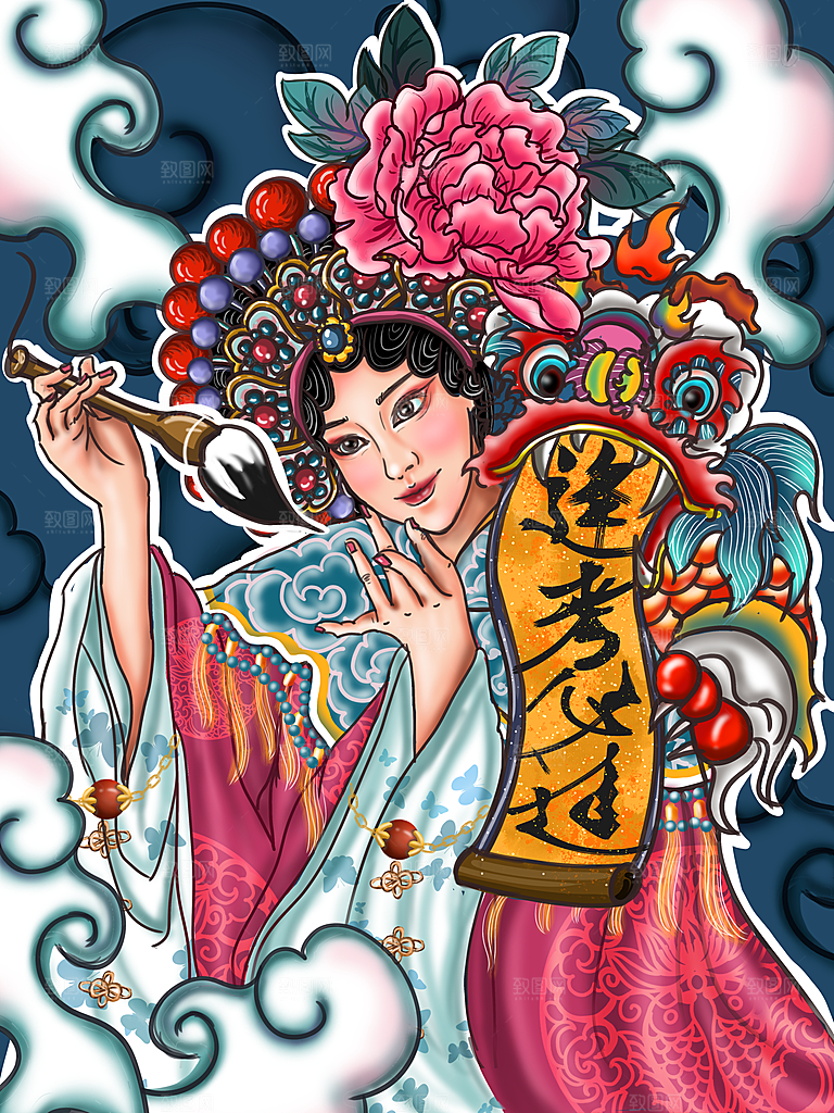 中国风国潮国粹戏曲人物脸谱插画