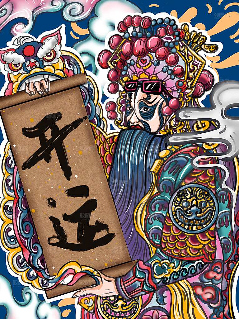 中国风国潮国粹戏曲人物脸谱插画