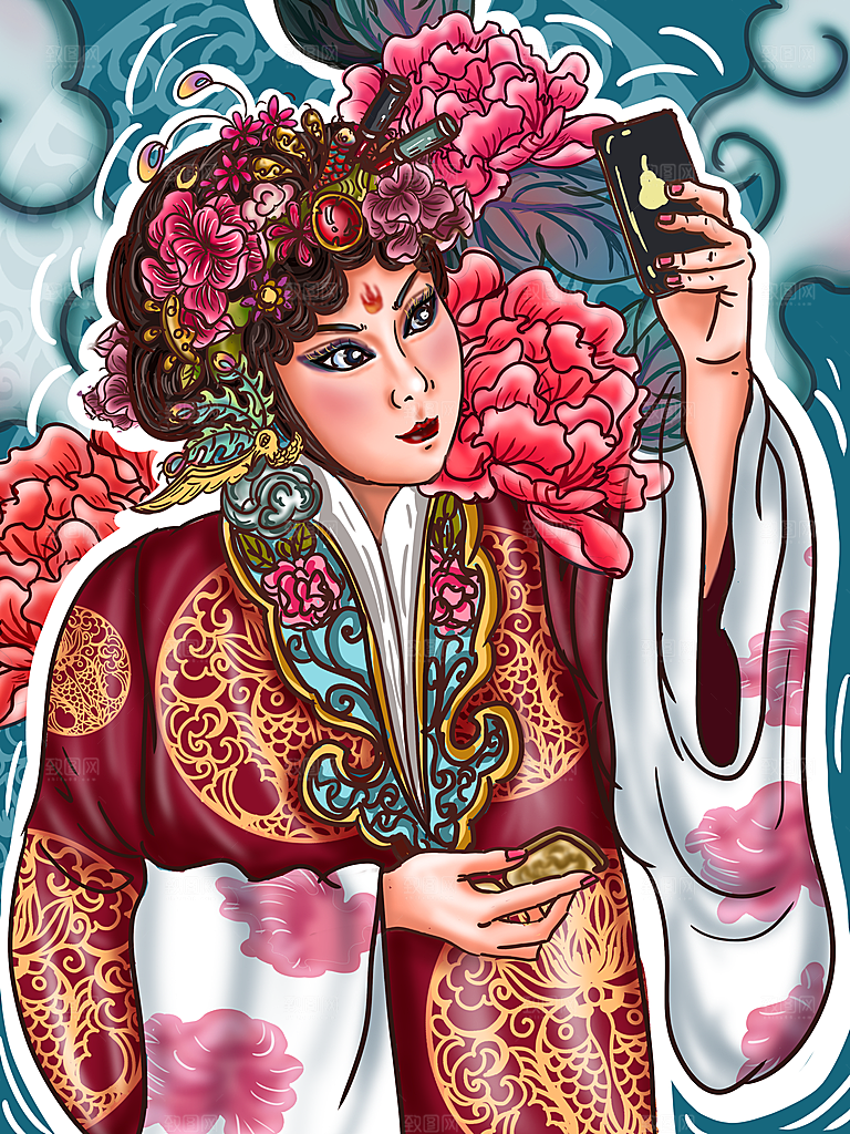 中国风国潮国粹戏曲人物脸谱插画