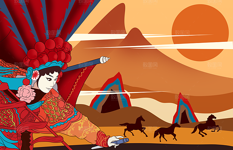 中国风国潮国粹戏曲人物脸谱插画