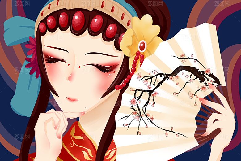 中国风国潮国粹戏曲人物脸谱插画