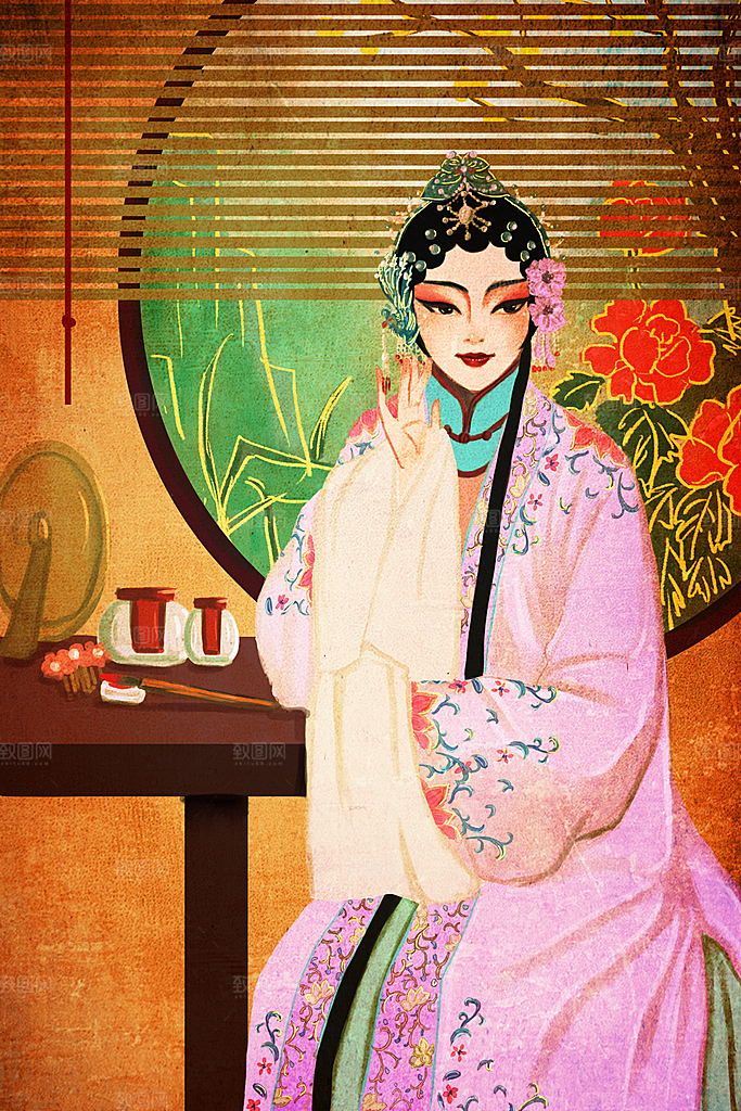 中国风国潮国粹戏曲人物脸谱插画