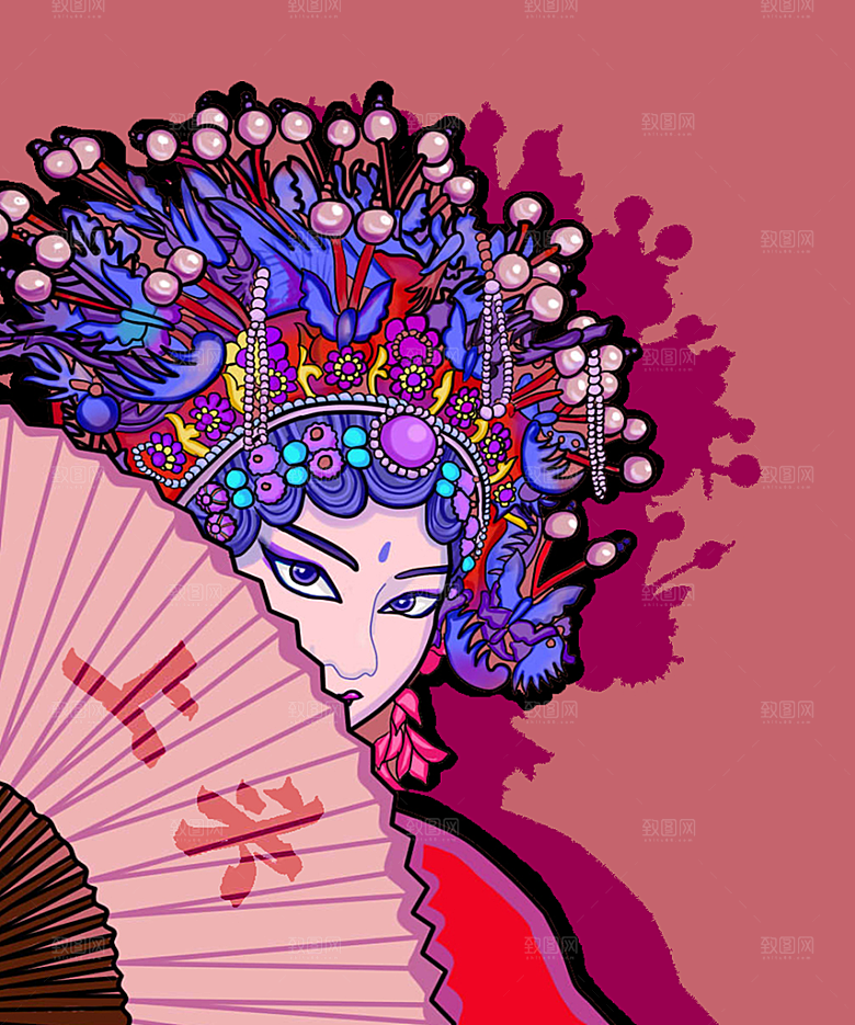 中国风国潮国粹戏曲人物脸谱插画