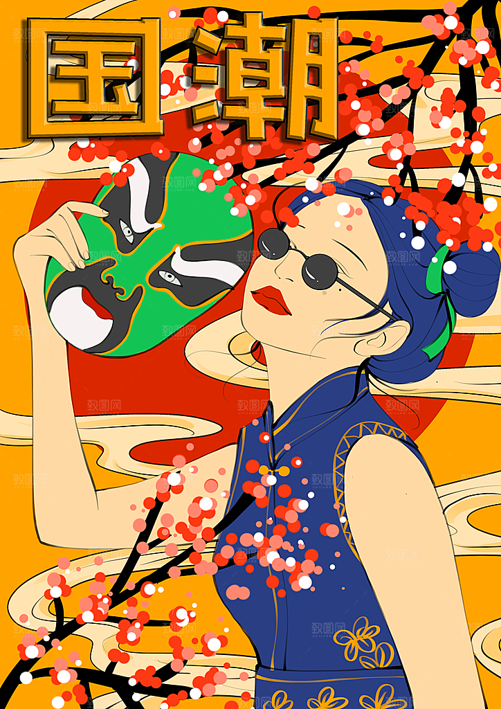 中国风国潮国粹戏曲人物脸谱插画