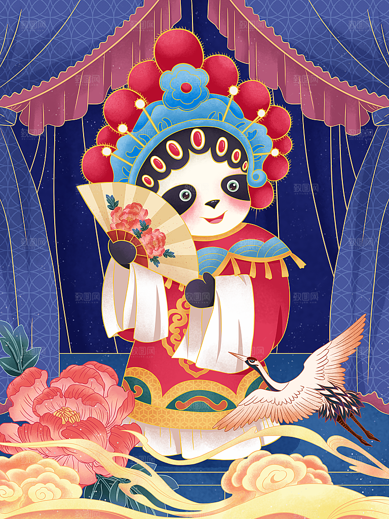 中国风国潮国粹戏曲人物脸谱插画