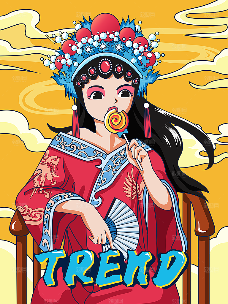 中国风国潮国粹戏曲人物脸谱插画