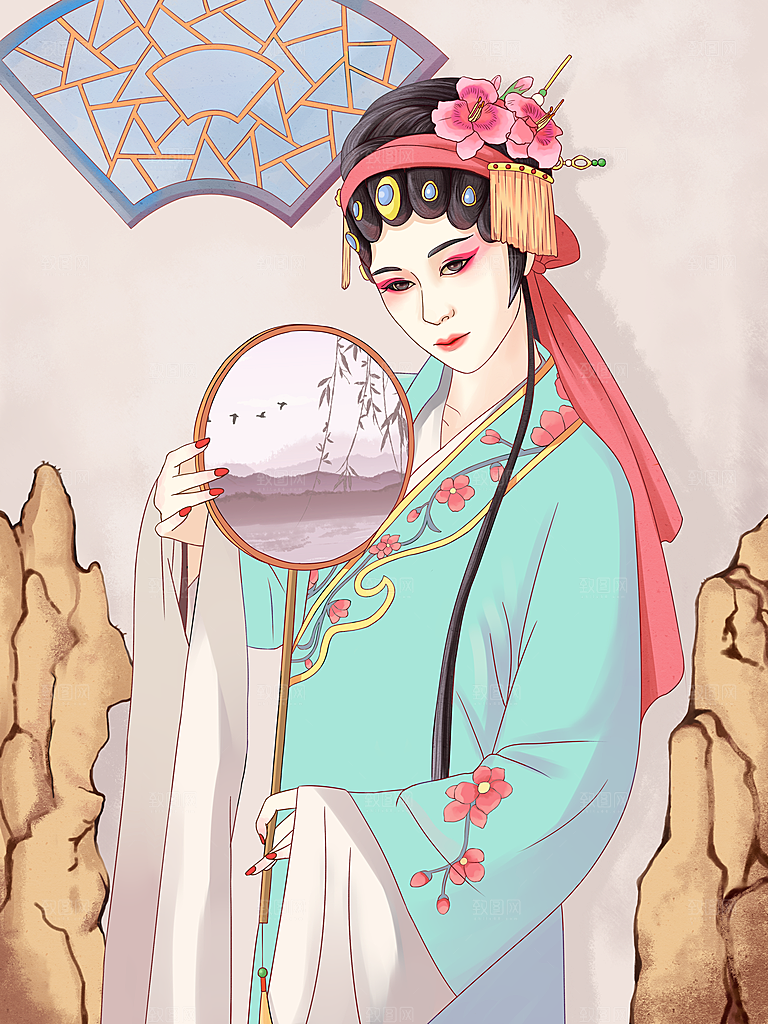 中国风国潮国粹戏曲人物脸谱插画