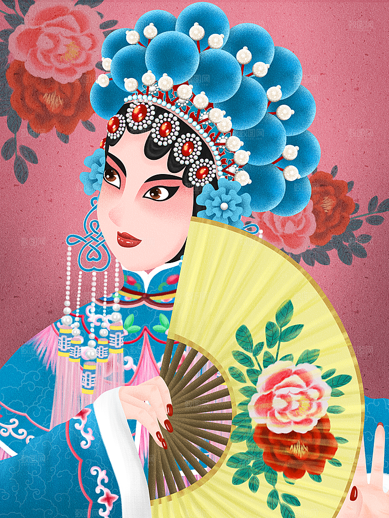 中国风国潮国粹戏曲人物脸谱插画
