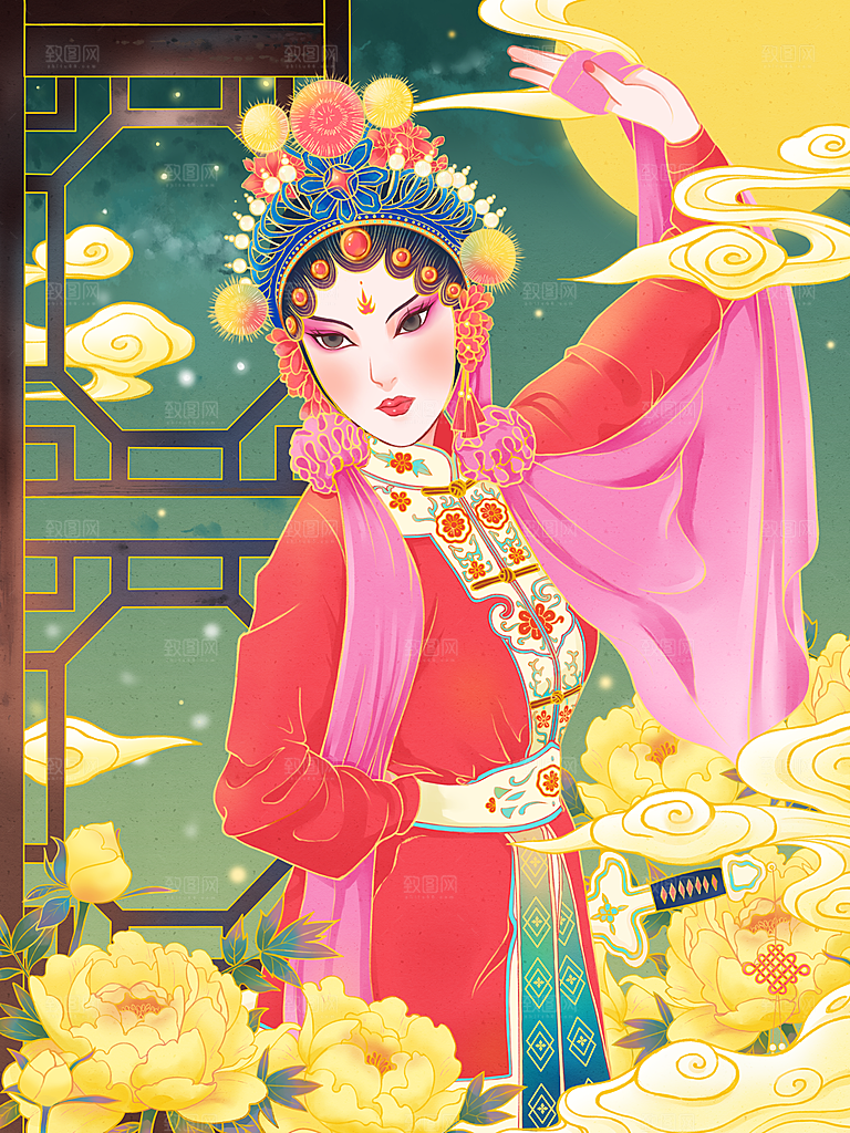 中国风国潮国粹戏曲人物脸谱插画
