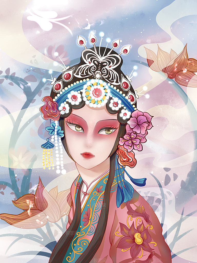 中国风国潮国粹戏曲人物脸谱插画