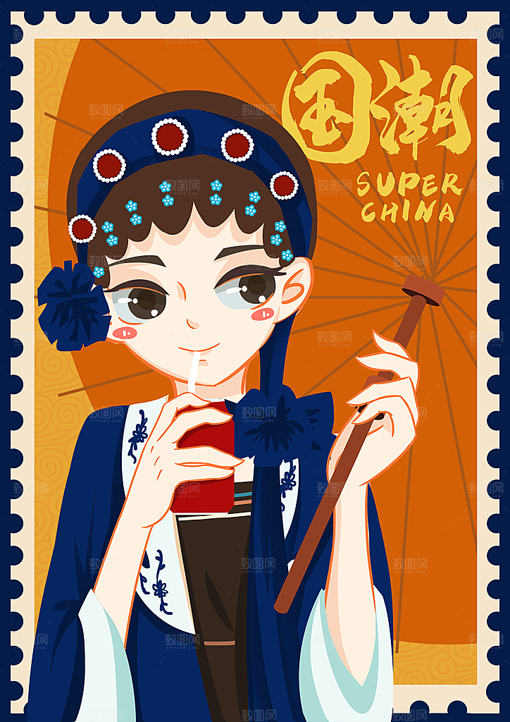中国风国潮国粹戏曲人物脸谱插画