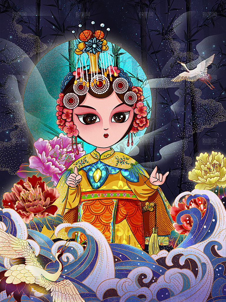 中国风国潮国粹戏曲人物脸谱插画