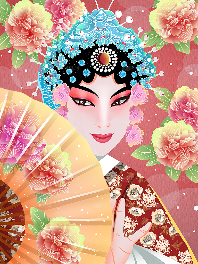 中国风国潮国粹戏曲人物脸谱插画