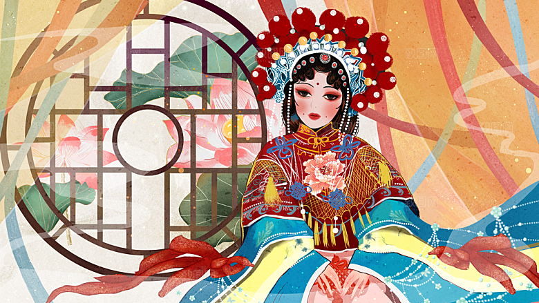 中国风国潮国粹戏曲人物脸谱插画